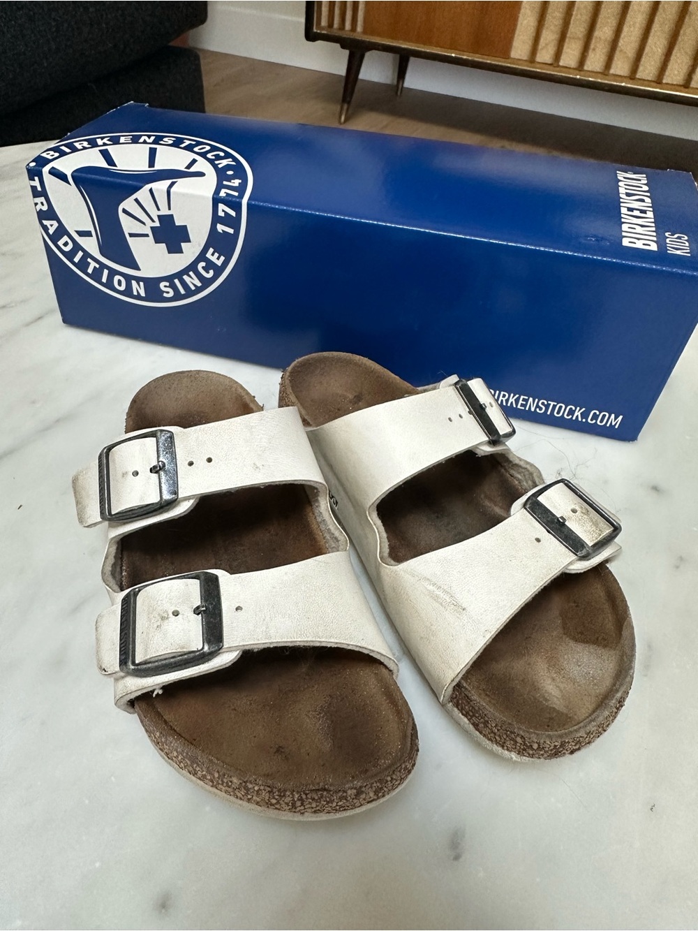 Birkenstock Kids White Arizona Two-Strap Sandals SZ 29